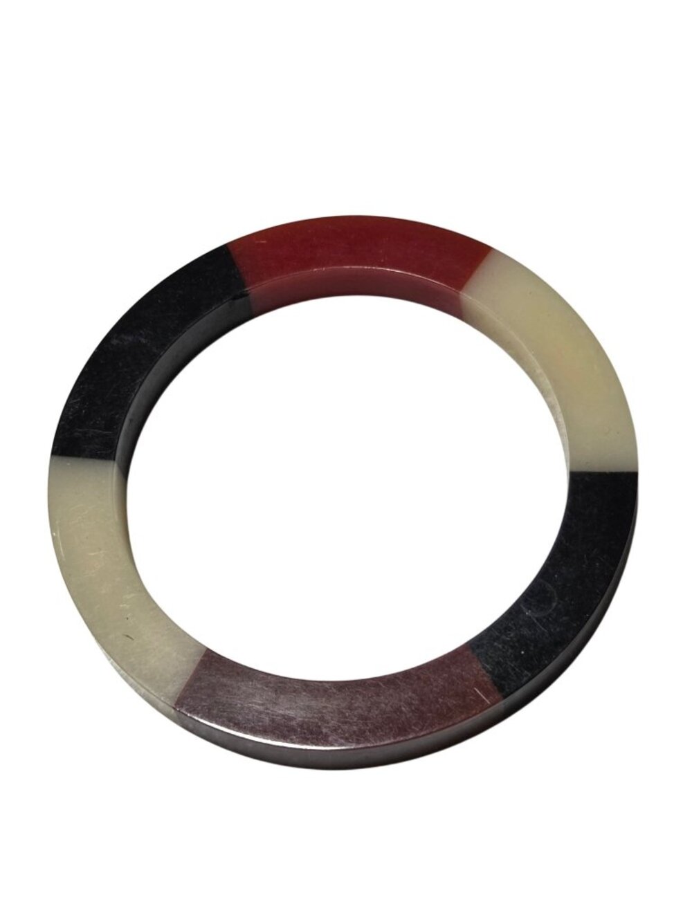 Vintage Resin Bangle Bracelet Red Black Cream Burgundy Color Block Retro Jewelry
